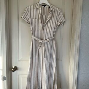 Theory Beige Striped Midi Dress